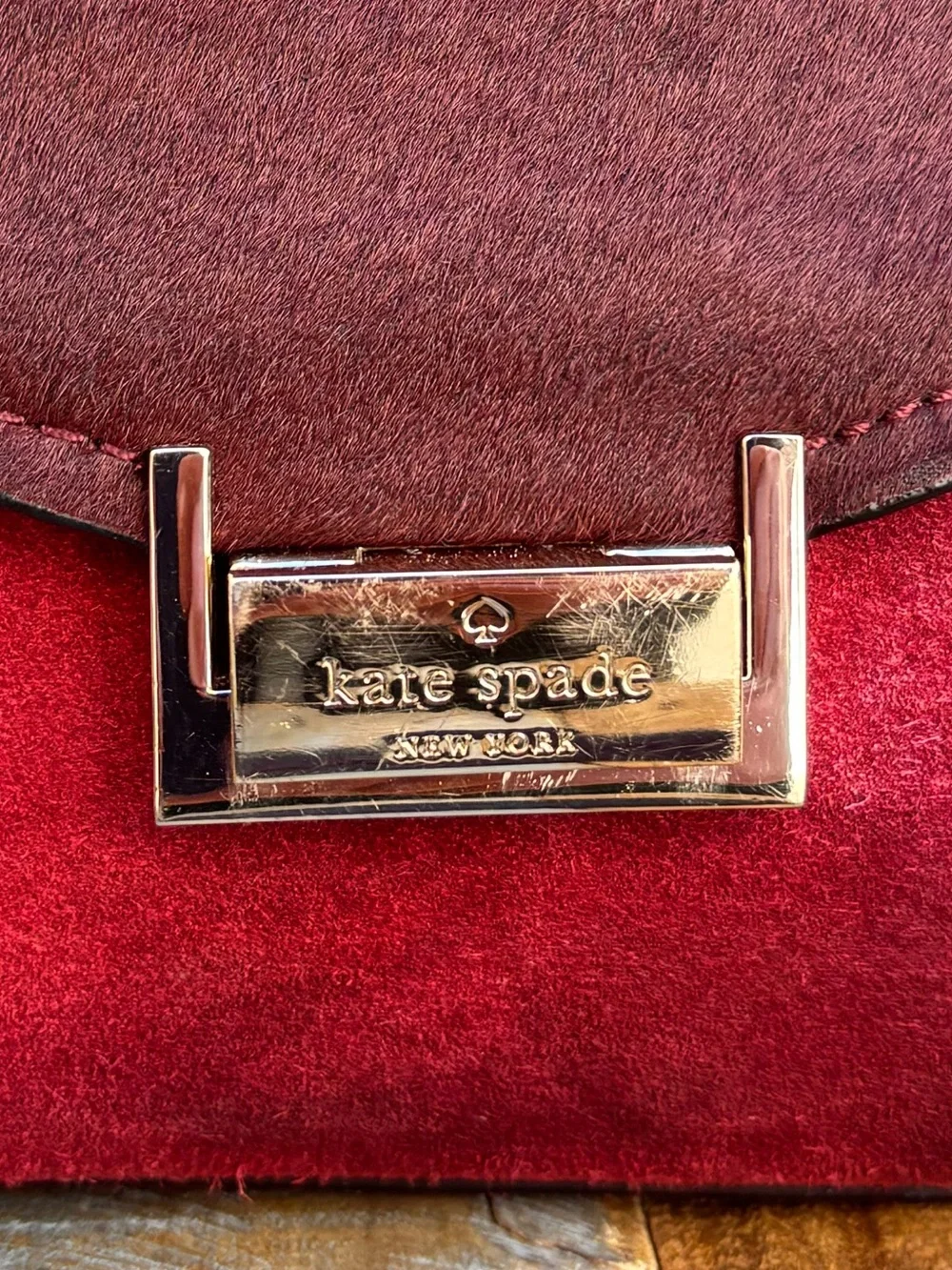 Kate Spade Red Plum Bordeaux Mira Street Keran Calf Hair Leather Purse